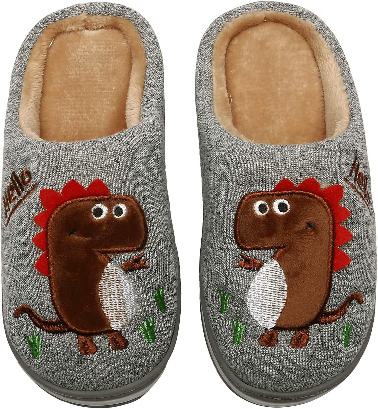 Boys Girls Cozy House Slippers Warm Plush Winter Cotton Slipper Kids Cute Dinosaur Indoor Shoes Non-Slip