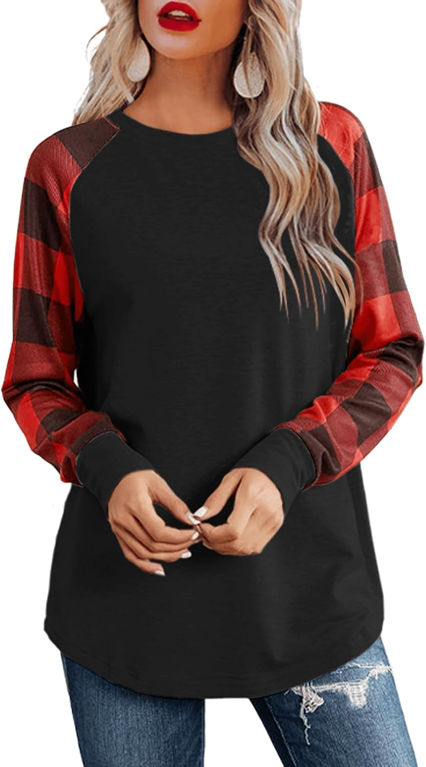 Womens Long Sleeve Shirts Crew Neck Pullover Sweatshirt Pattern Raglan Casual Tunic Tops