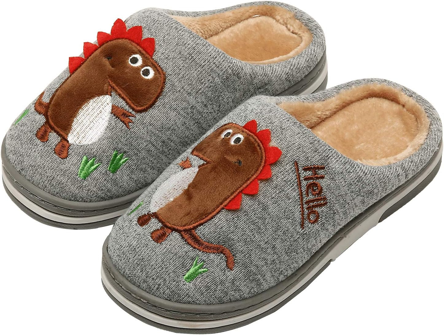 Boys Girls Cozy House Slippers Warm Plush Winter Cotton Slipper Kids Cute Dinosaur Indoor Shoes Non-Slip