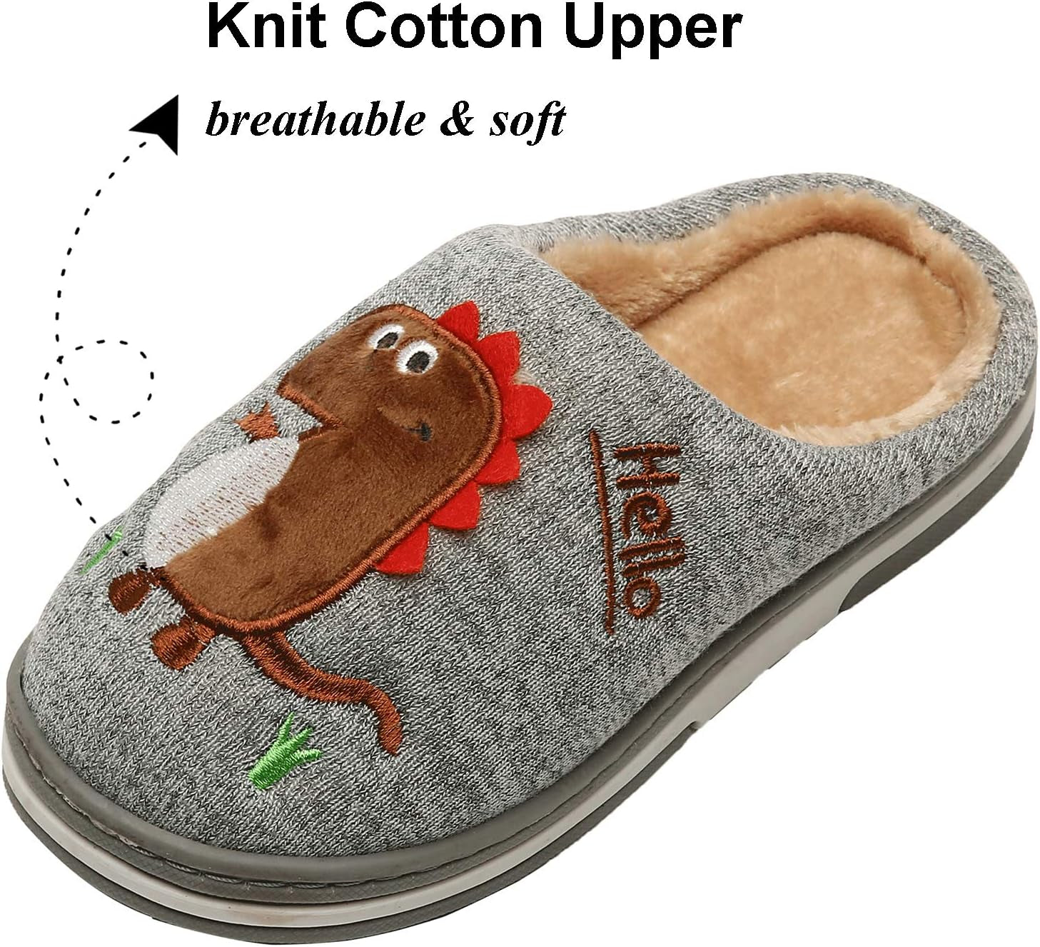 Boys Girls Cozy House Slippers Warm Plush Winter Cotton Slipper Kids Cute Dinosaur Indoor Shoes Non-Slip