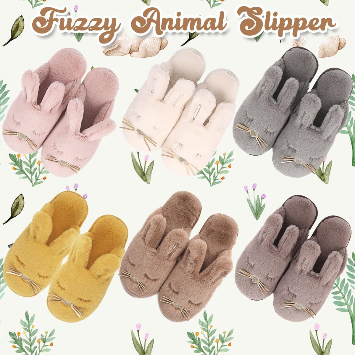 Bunny Slippers for Women Fuzzy Animal Memory Foam Indoor House Slippers Easter Thanksgiving Christmas Slippers Gifts