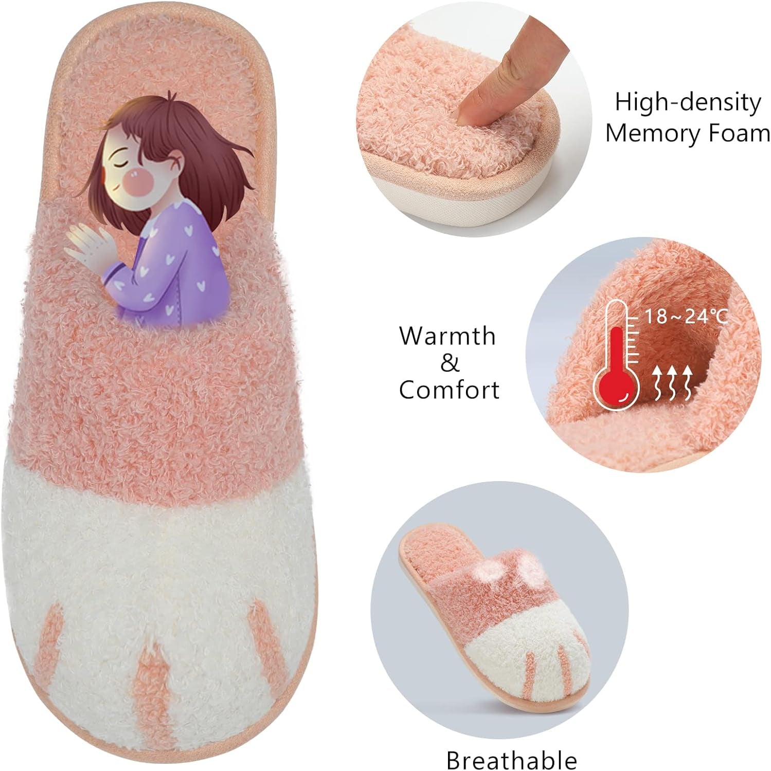 Cute Animal Slippers for Women Indoor Outdoor Memory Foam House Slippers Soft Warm Cozy Fuzzy Bedroom Non-Slip Shoes Christmas Gift Ladies Slippers